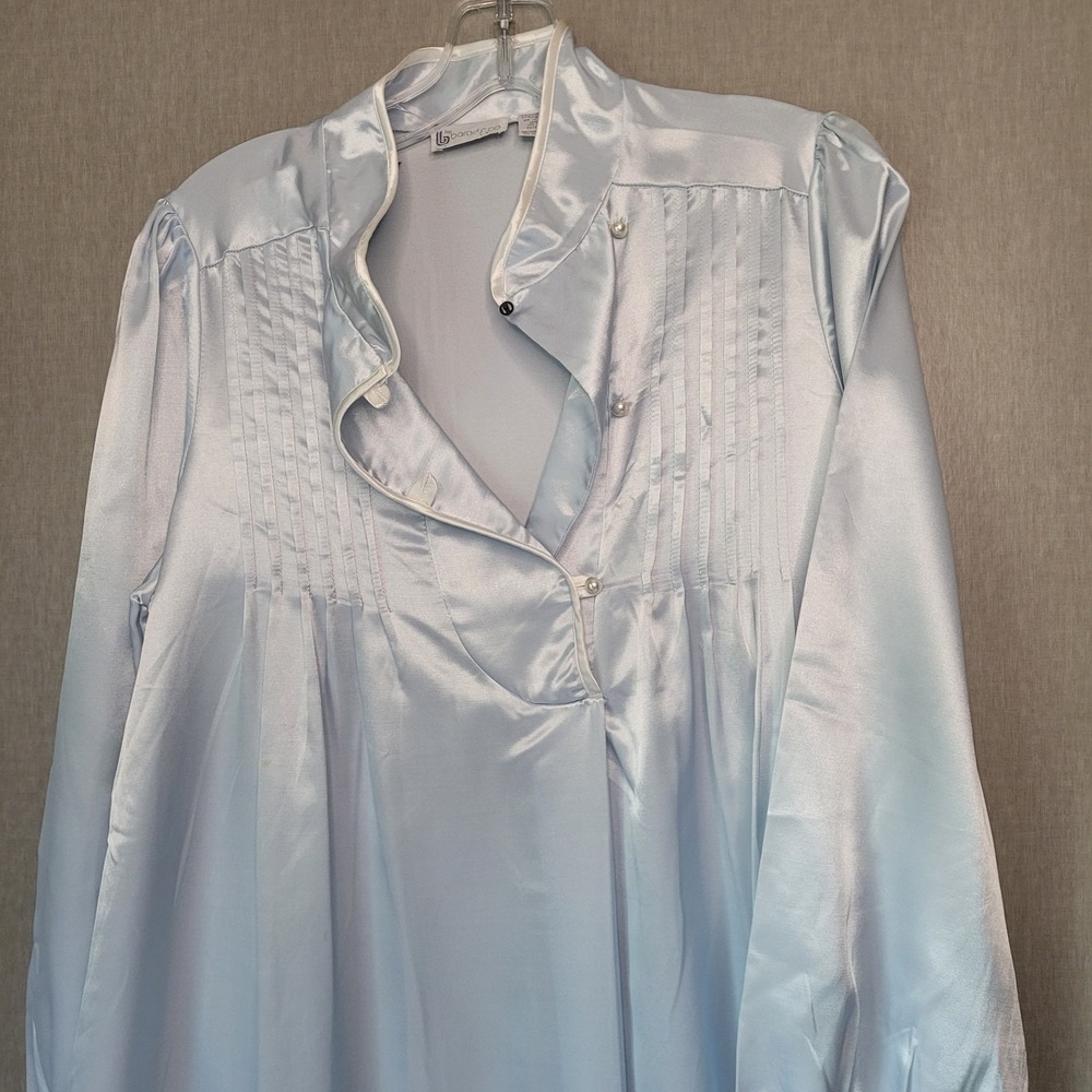 Vintage Barad & Co NWT Satin‎ Brushed Cotton Nightgown M Blue Pleated Maxi
